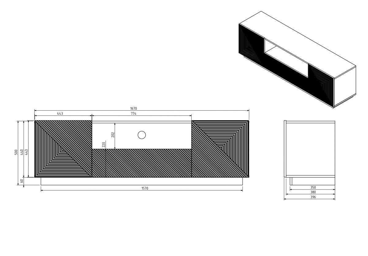 TV stolek Asha 167 cm - černý mat Skříňka tv Asha je univerzální model nábytku v černé barvě, ideální do moderního interiéru obývacího pokoje
