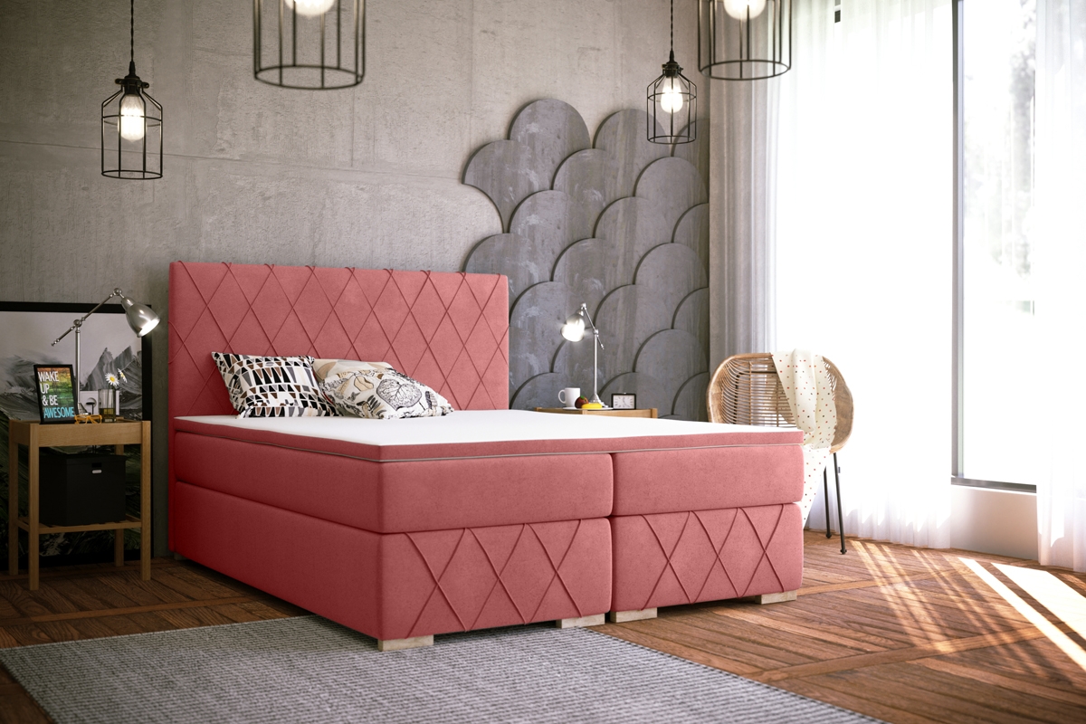 Boxspring postel Feba 160x200 rozowe postel z  tapicerowanym čelem 