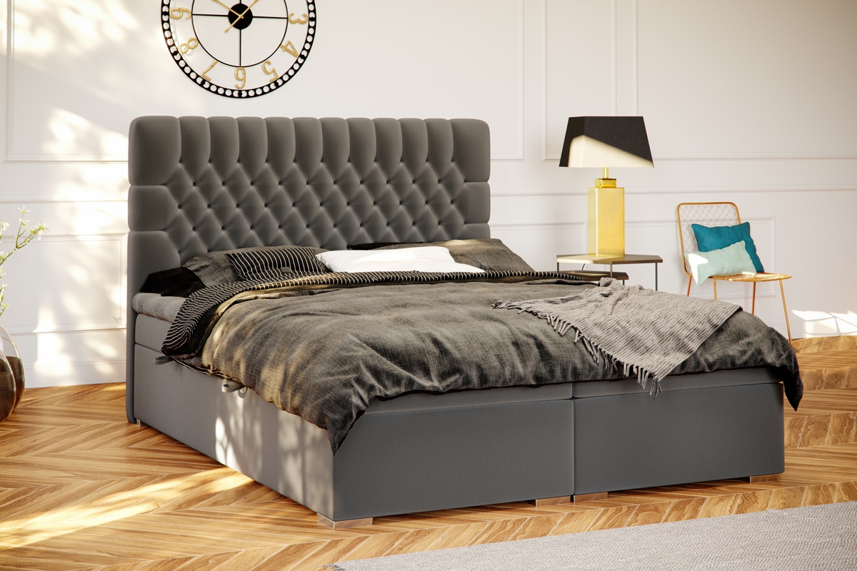 Boxspring postel s úložným prostorem Gaja 180x200 šedá postel s vysokým sedákem