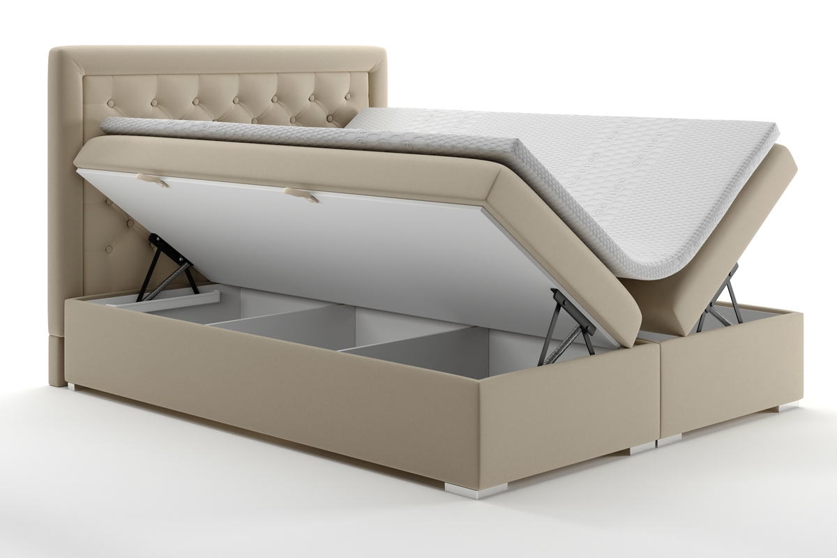 Boxspring posteľ s úložným priestorom Ofelia 180x200 Posteľ béžová s dvoma pojemnikami 