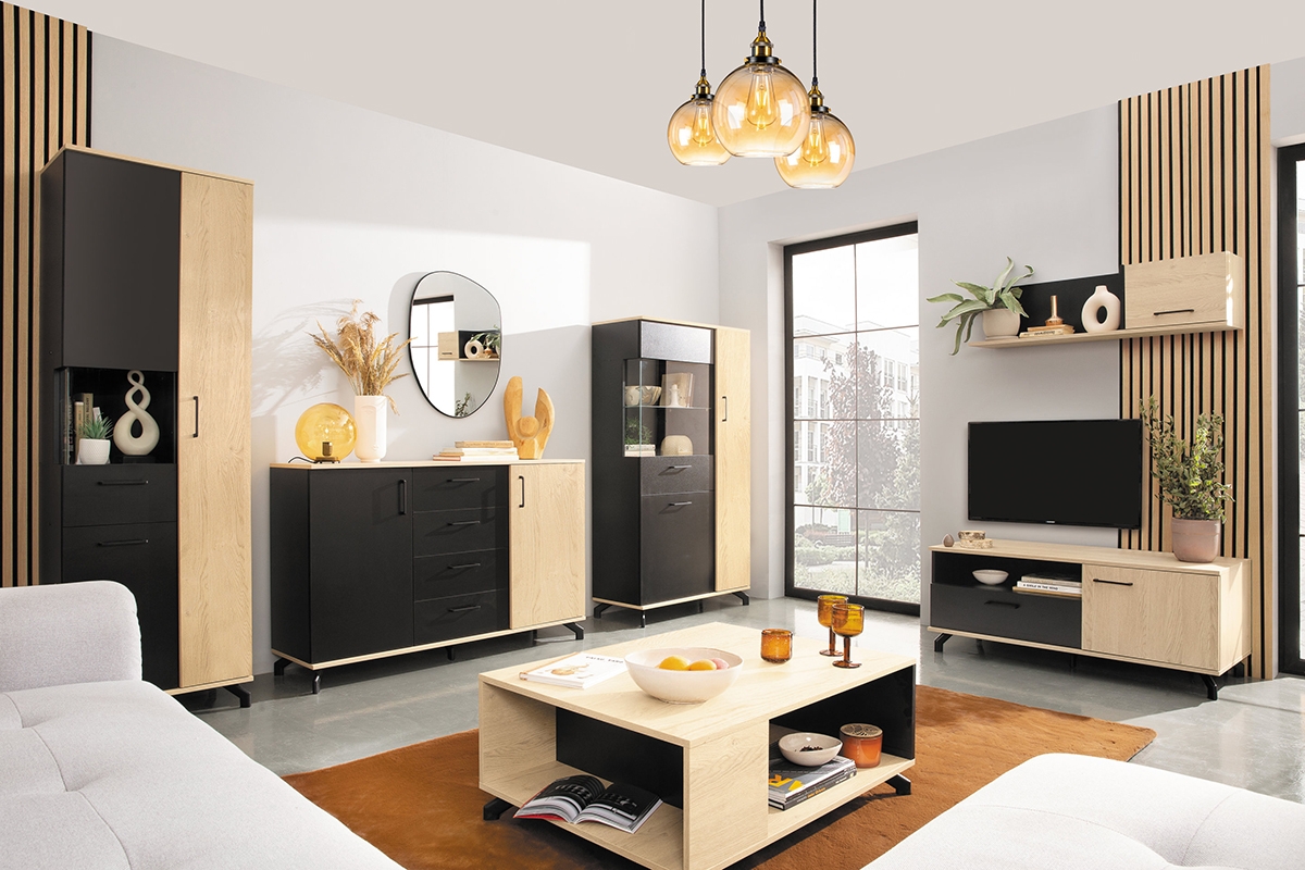 Komoda jednodverová so štyrmi zásuvkami Madison MD10 - Čierny / dub piškótový Nábytokdo obývačky w stylu loft