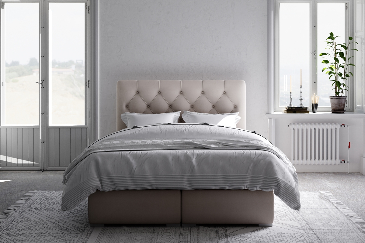 Boxspring posteľ s úložným priestorom Izyda 160x200 béžová Posteľ z wysokim wezglowiem 