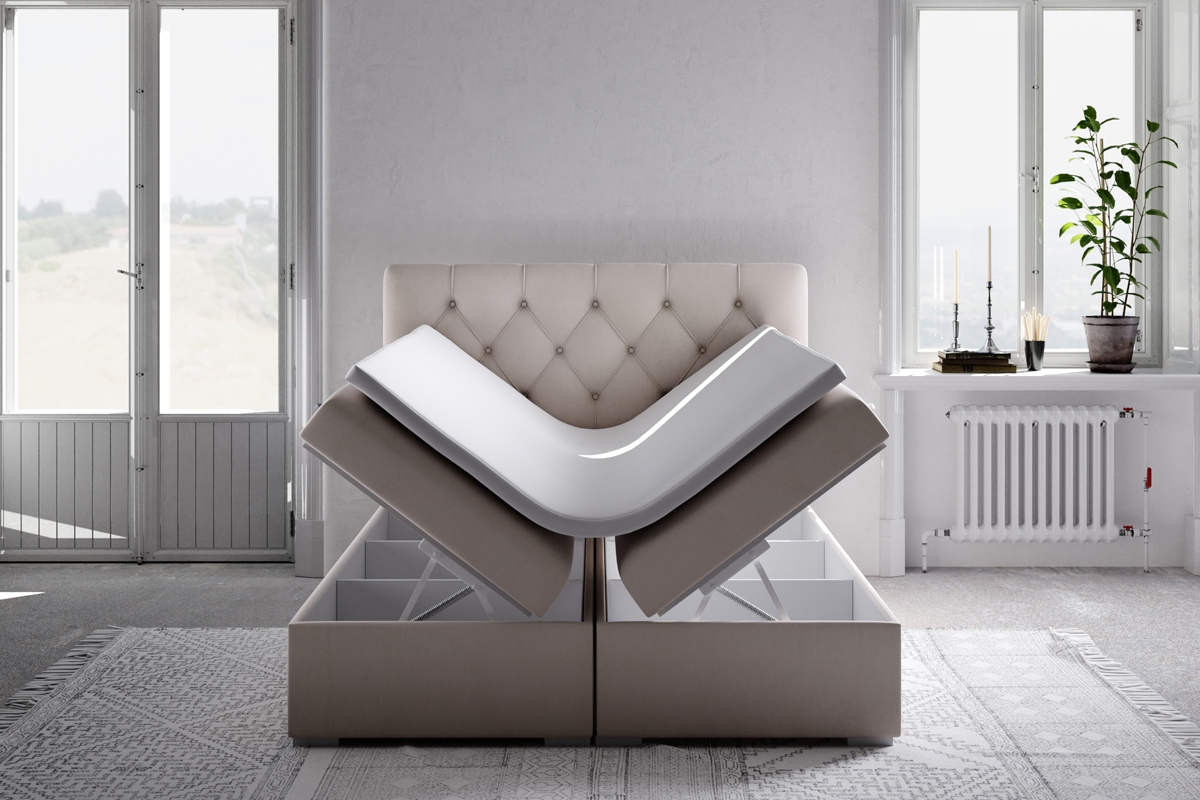 Boxspring posteľ s úložným priestorom Izyda 160x200 Posteľ 160x200 z pojemnikami na posciel 
