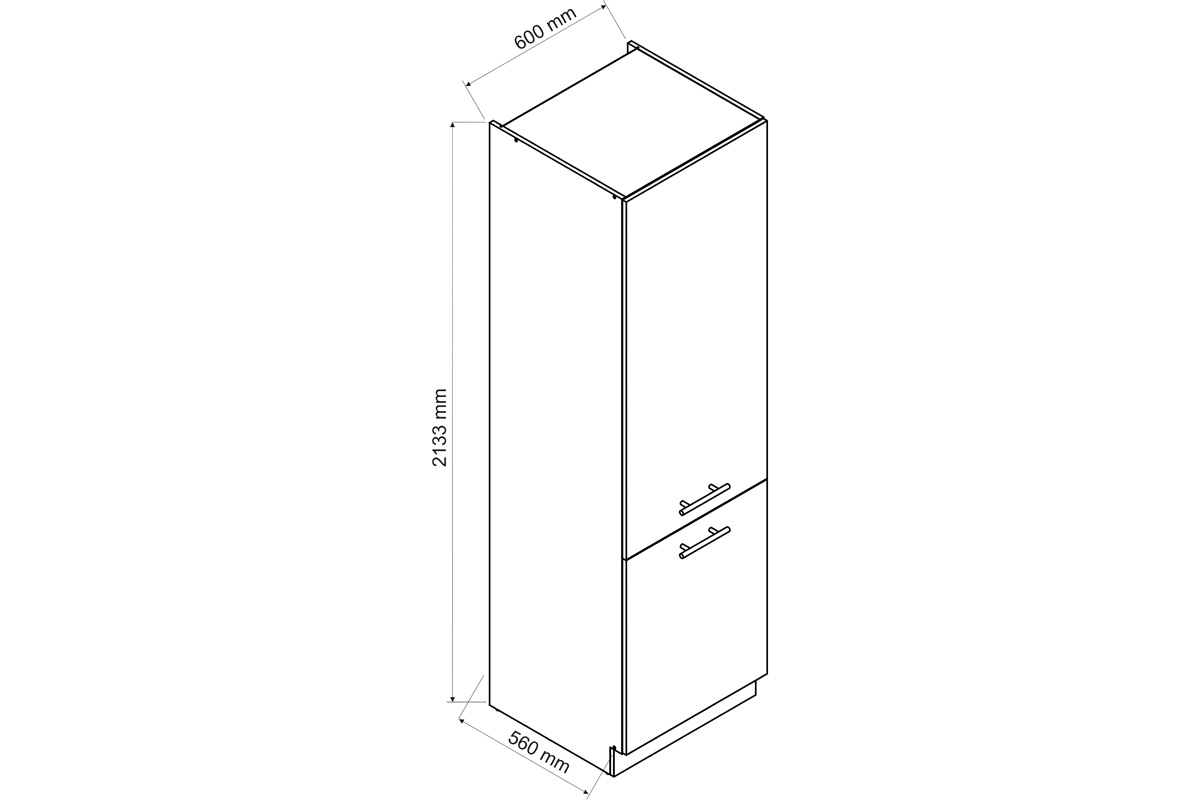 Denis D60 LO/2133 P/L 2FR - Regálová skrinka pre vstavanú chladničku - Dub London  Skrinka trend line - rozmery
