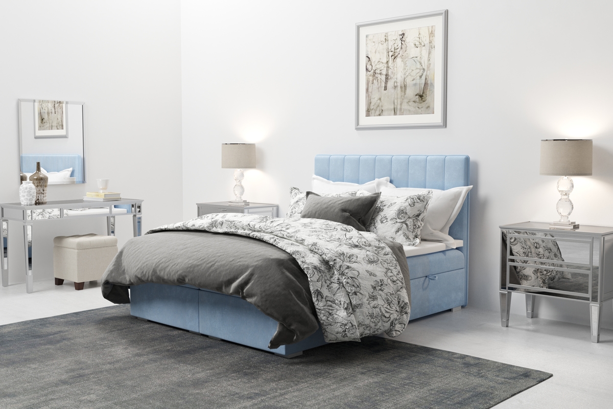 Boxspring posteľ s úložným priestorom Arkadia 160x200  Modré Posteľ z wyokiem wezglowiem 