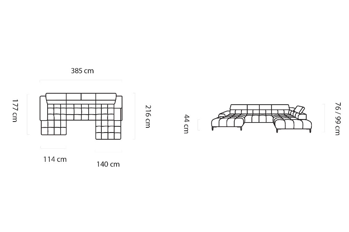 Rohová rozkladacia sedacia súprava PA XL ľavá s elektrickým rozkladom - sivá látka Solar 80  Rohová sedacia súprava s elektricky výsuvným sedákem PA XL- Rozmery