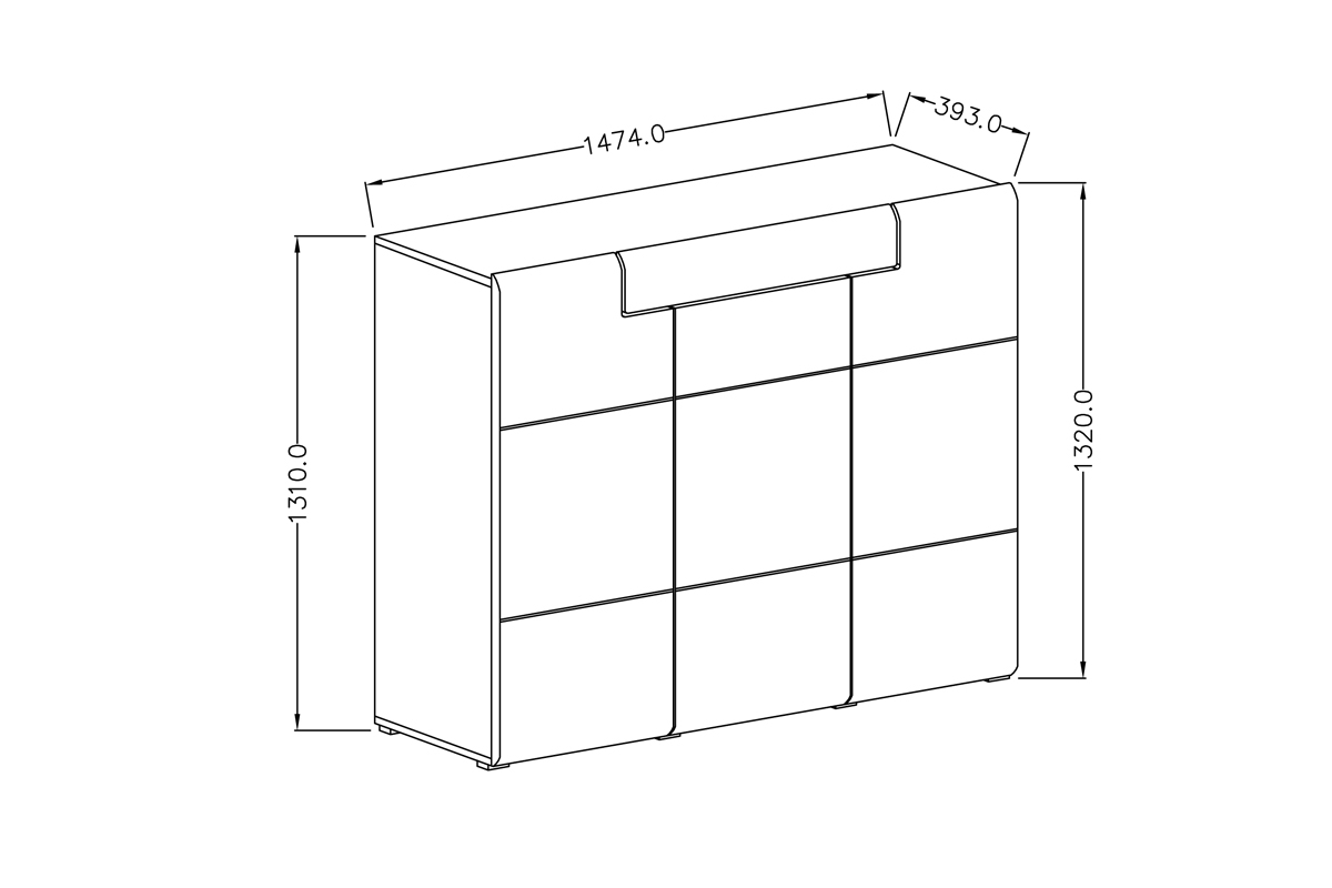 třídveřová Komoda Toledo 76 z szuflada 150 cm - Bílý lesk Komoda třídveřová