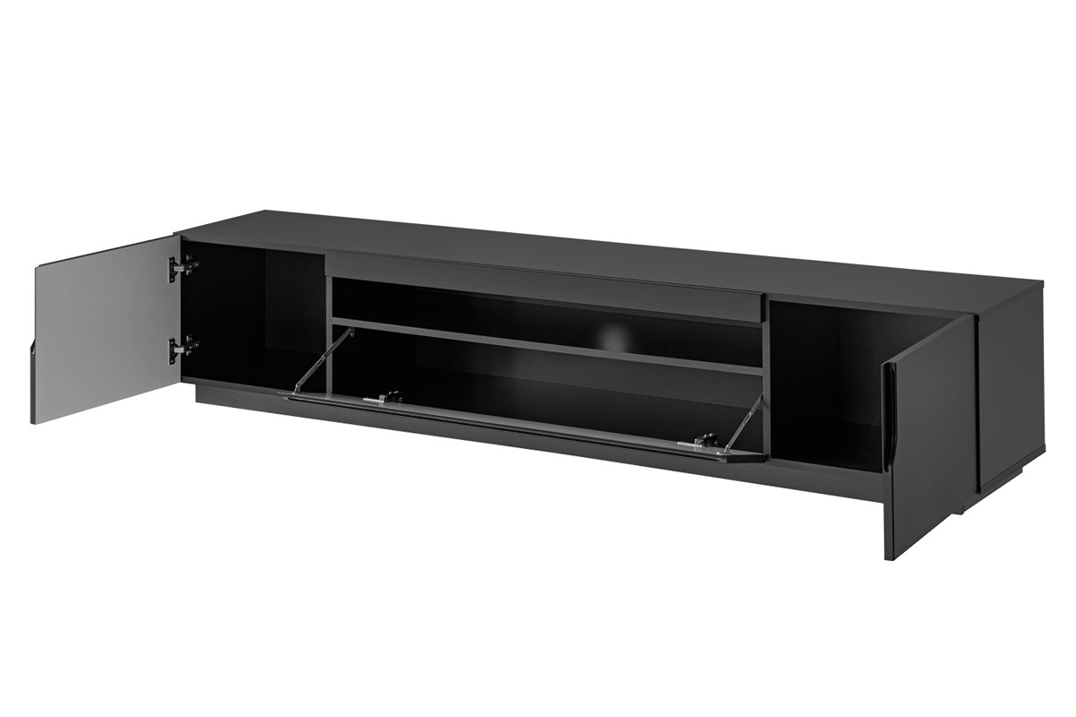 TV stolek Loftia 200 cm - černá / černý mat vnitřek skříňky tv 