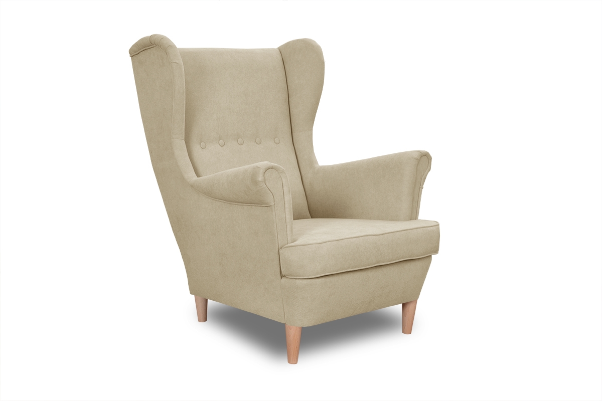 Kreslo Ušiak Vilano - béžový / nožičky prírodné Kreslo .