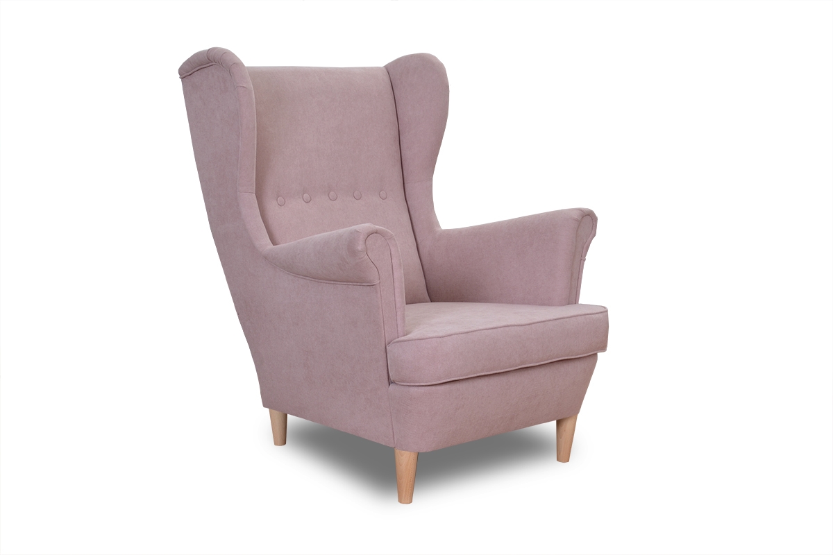 Kreslo Ušiak Vilano - púdrovo Ružová / nozki prírodné - Limitovaná ponuka Kreslo .