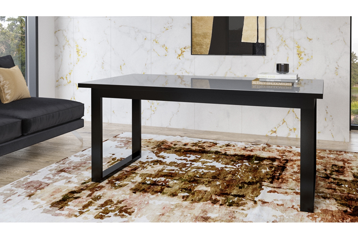 Stôl rozkladany Helio 91 so sklenenou doskou 130-175x80 cm - Čierny lesk / Sklo gwiezdzista noc rozkladany Čierny stôl