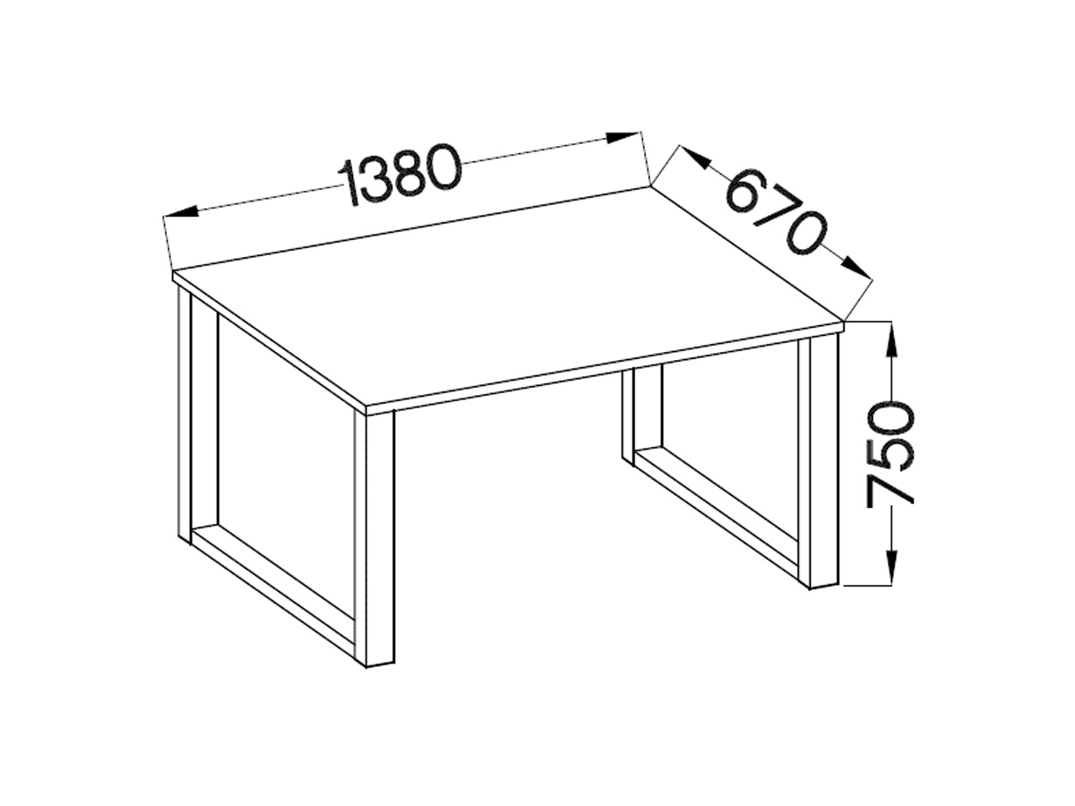 Ipari loft asztal 138x67 cm - fehér / fekete Rozměry stolu