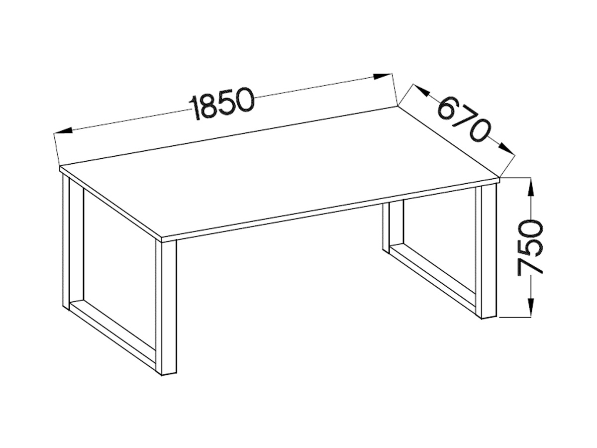Ipari loft asztal 185x67 cm - fehér / fekete Stůl loftový Industriální 185x67 - bílý / Fekete - Rozměry