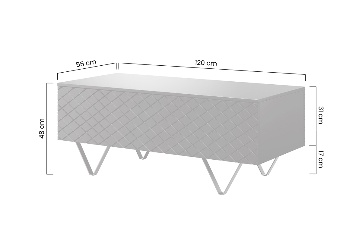 Konferenční stolek Scalia 2K 120 cm - bílý mat / zlaté nožky rozměry nábytku