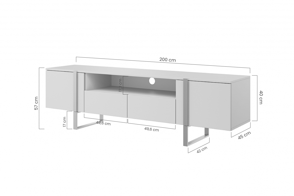 TV stolek Verica 200 cm s výklenkem - dub piškotový / černé nožky Rozměry nábytku