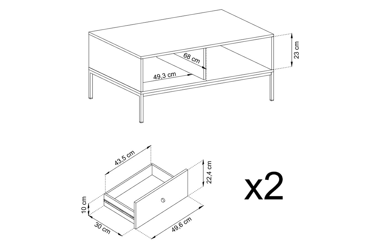 Konferenční stolek se zásuvkou Eladia - Béžový Vnitřní rozměry nábytku