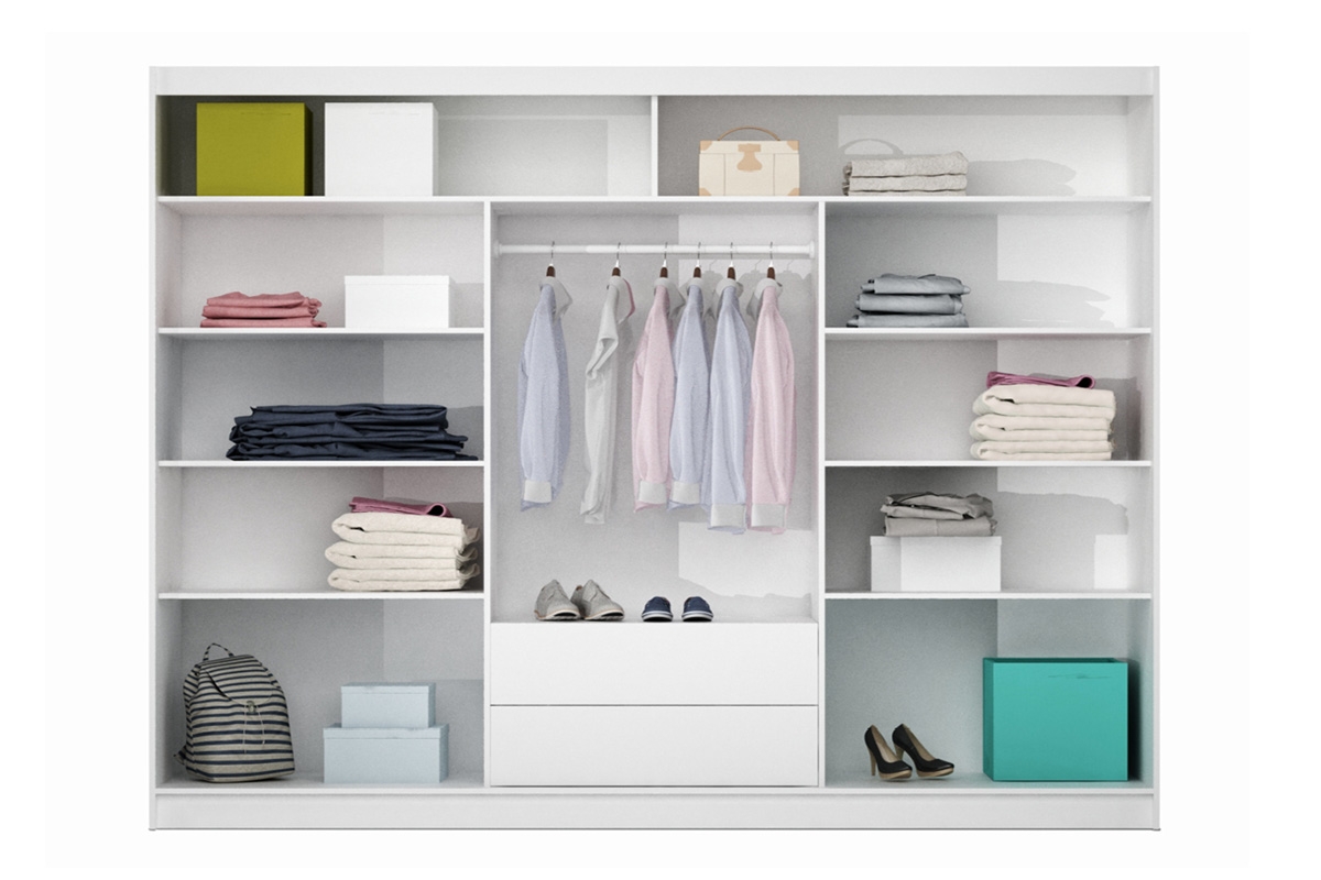 Skříň s posuvnými dveřmi Aruba 250 cm - černá / bílé sklo Skříň s posuvnými dveřmi Aruba 250 cm - Černá/bílé sklo