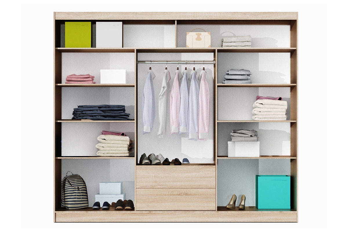 Skriňa s posuvnými dverami so zrkadlom Lizbona II 250 cm - dub sonoma Skriňa z zrkadlom lizbona 250 cm vnútro