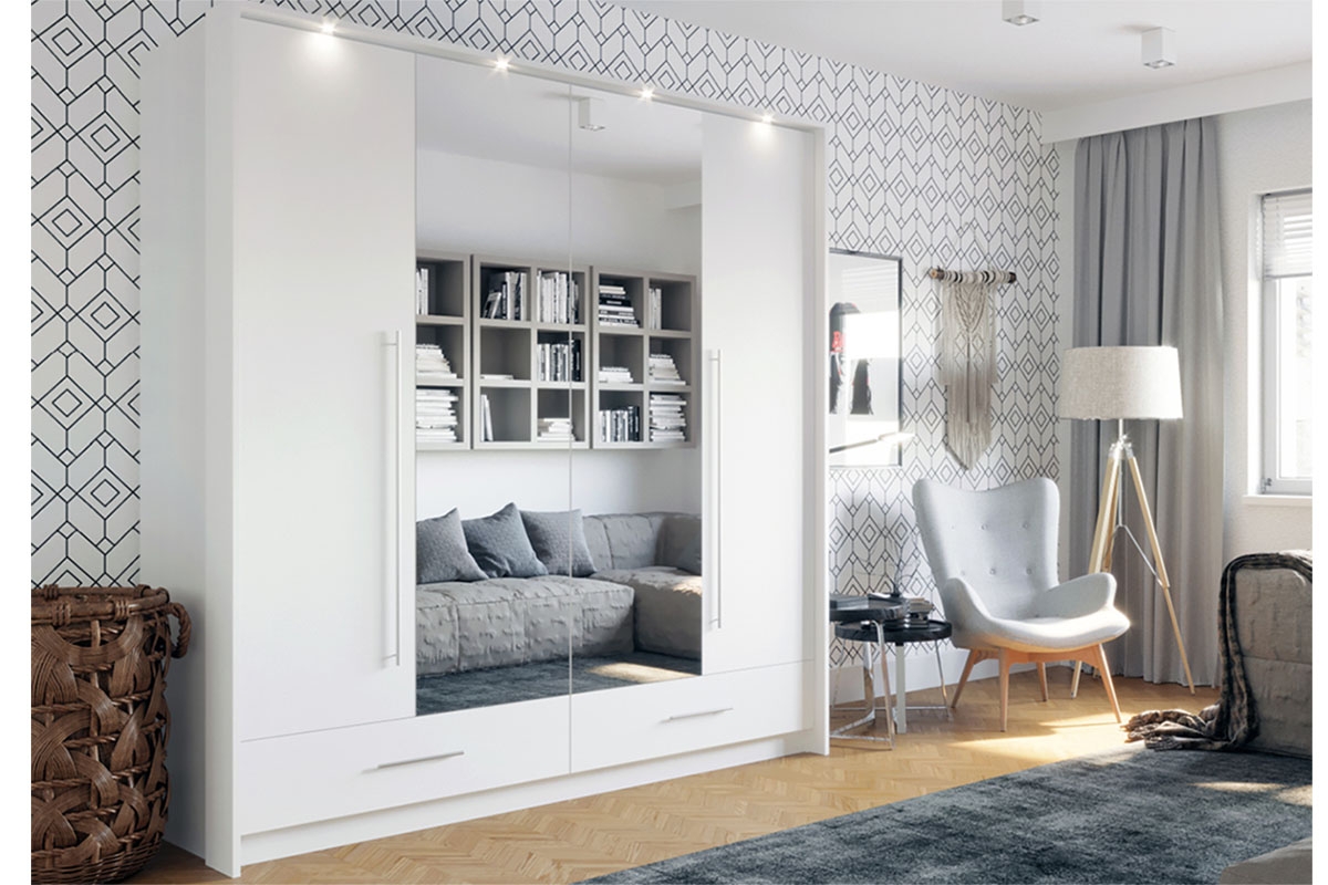 Skriňa do spálne Toledo 210 Biely/Zrkadlo Skriňa Toledo Biela vizualizácia