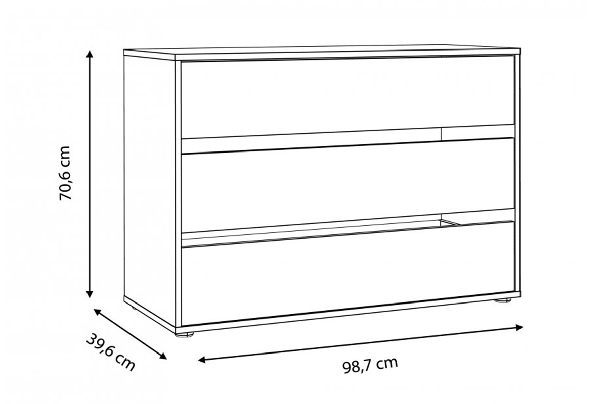 Komoda wewnetrzna 100 cm TWTK24-A06 do szaf Forte Komoda wewnetrzna Skříně Trondheim se třemi  zásuvkami 
