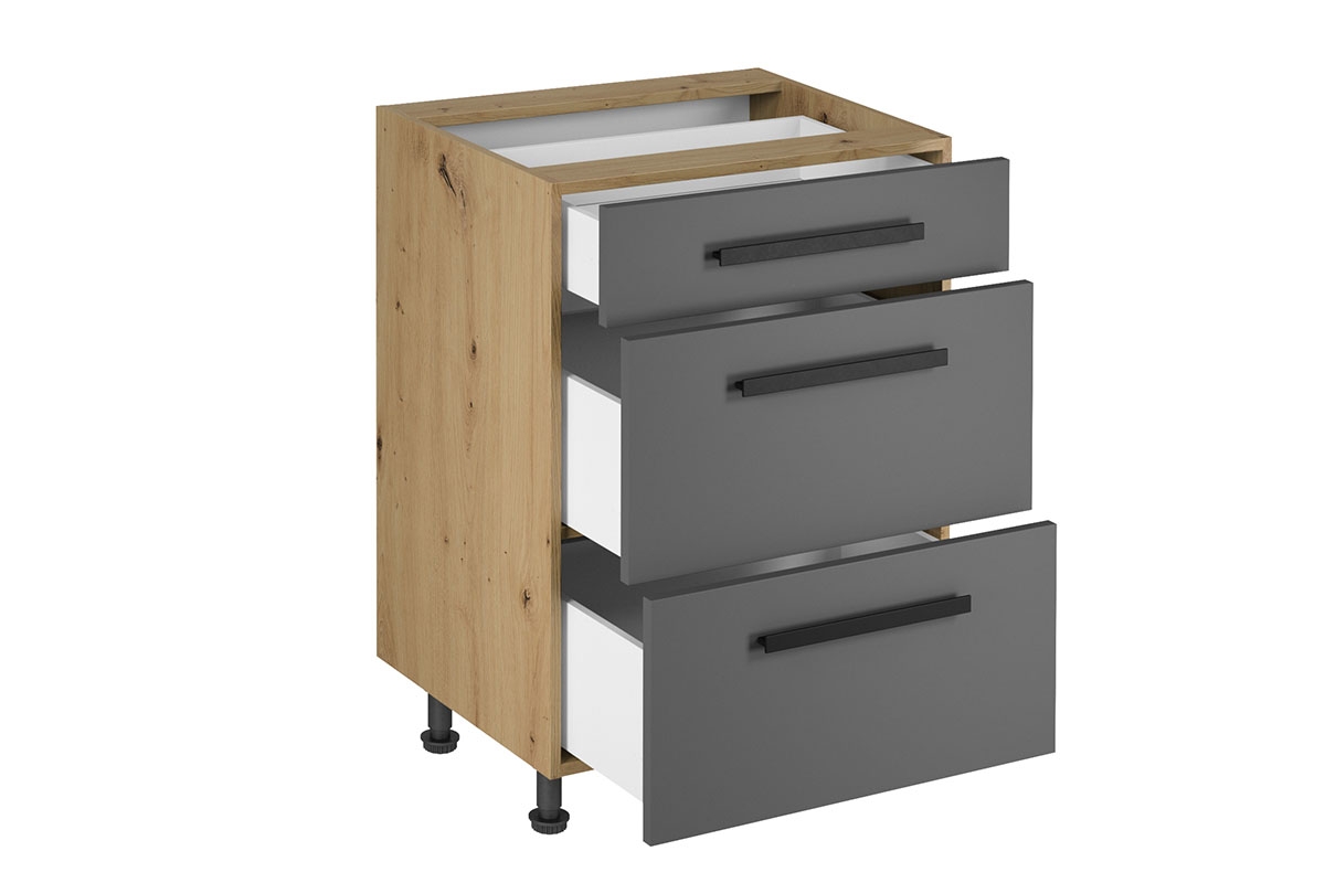 Skrinka Kuchynská dolná Langen D60S3 s tromi zásuvkami - grey Langen D60S3 Skrinka dolná so zásuvkami - vnútro z uchwytami 