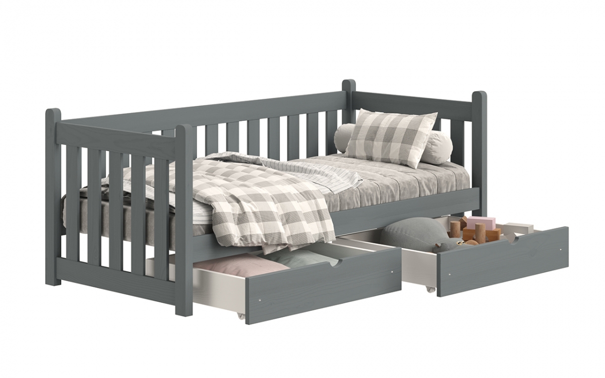 Dětská postel Swen 70x140 cm se zásuvkami - grafitová postel přízemní dřevěná Swen DP 001 - grafit
