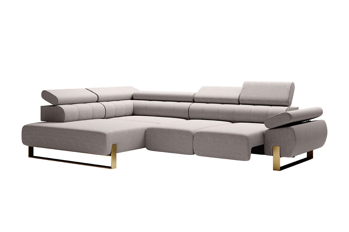 Rohová sedacia súprava Verica L Ľavá s elektrickým výsuvom - šedá / zlaté nožičky - Koncovka Série Rohová sedacia súprava Verica L - wysuniete Sedák
