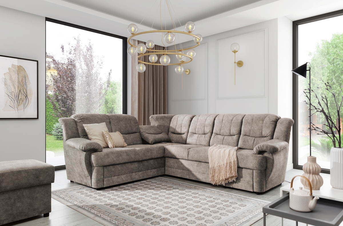 Rohová sedacia súprava Belluno L ľavá - hnedý Preston 21 béžový Rohová sedacia súprava do nowoczesnego salonu 