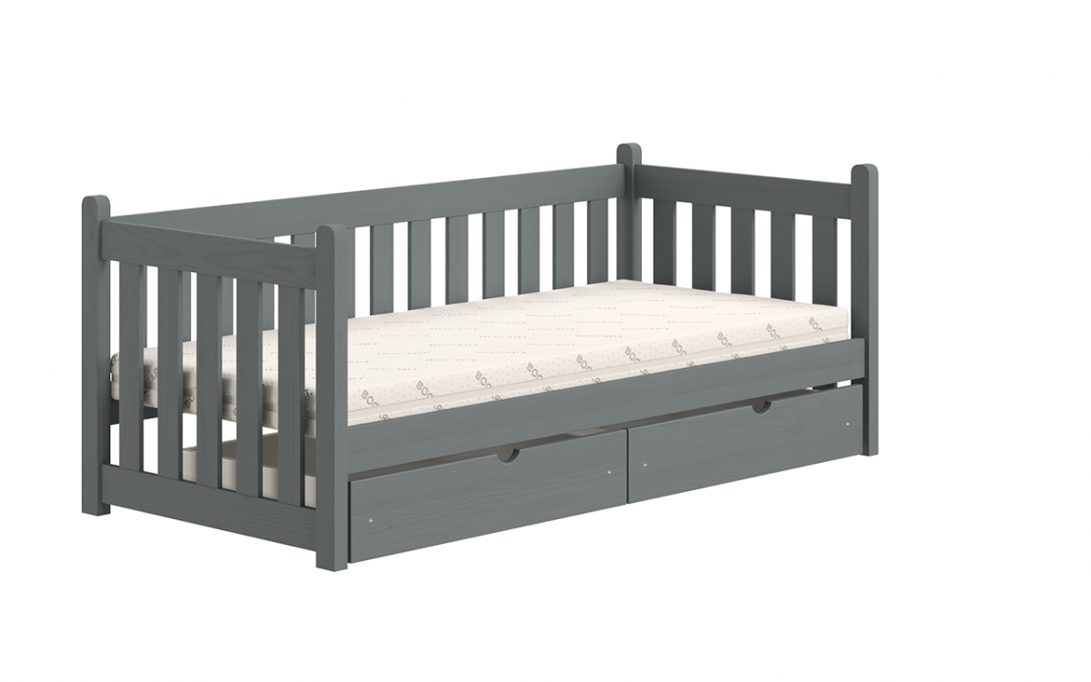 Dětská postel Swen 70x140 cm se zásuvkami - grafitová postel přízemní dřevěná Swen DP 001 - grafit