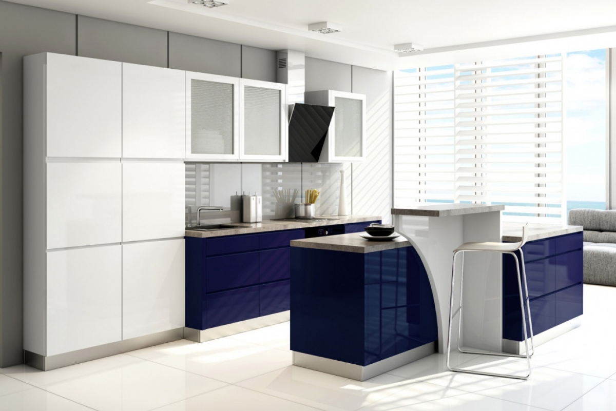 Závěsná kuchyňská skříňka Lamja W45/72 kolekce nábytku kuchenny Lamja - Barevný odstín - korpus: Bílý, fronty: lakier Bílý lesk / lakier Námořnická modrá lesk