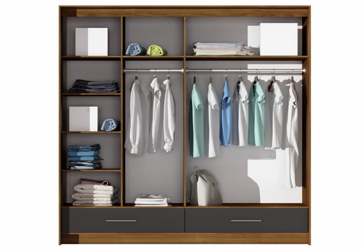 Skříň Amsterdam 203 cm - bílý lesk skříň Amsterdam 203 - wnetrze