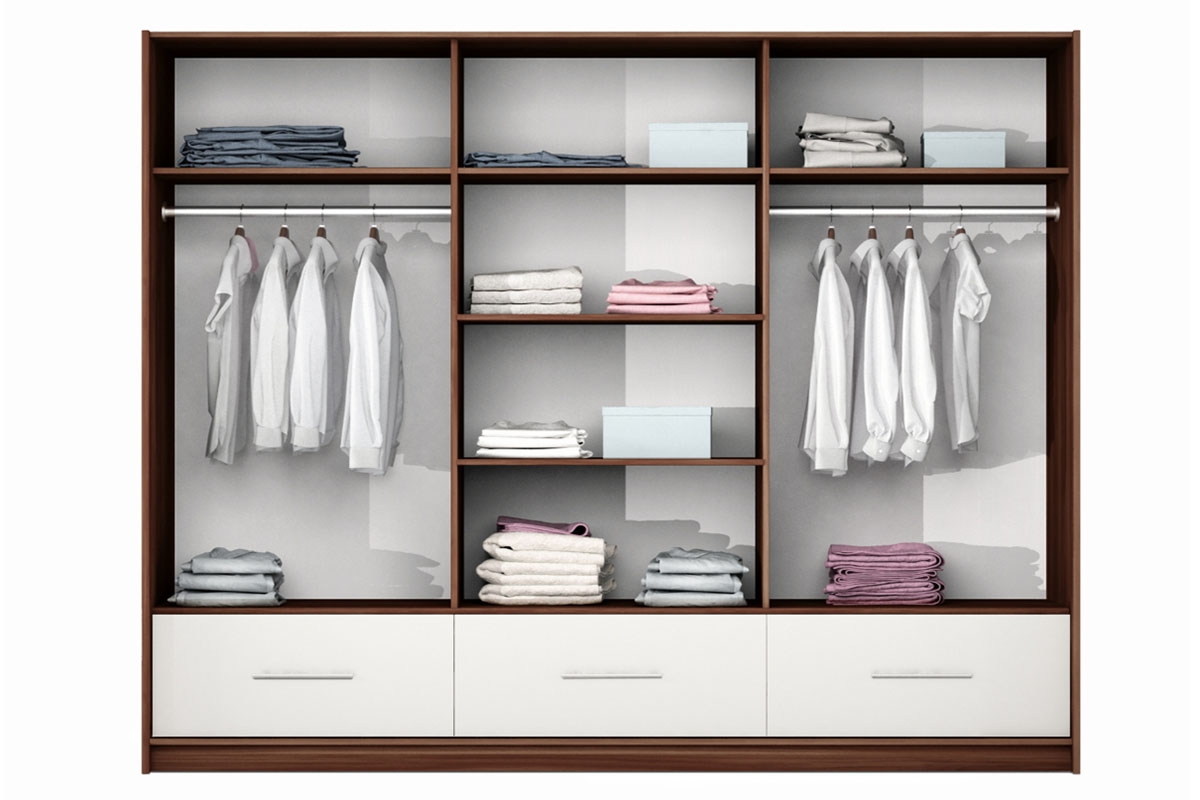 Skříň Amsterdam 250 cm - bílý lesk / zrcadlo skříň Amsterdam 250 wnetrze