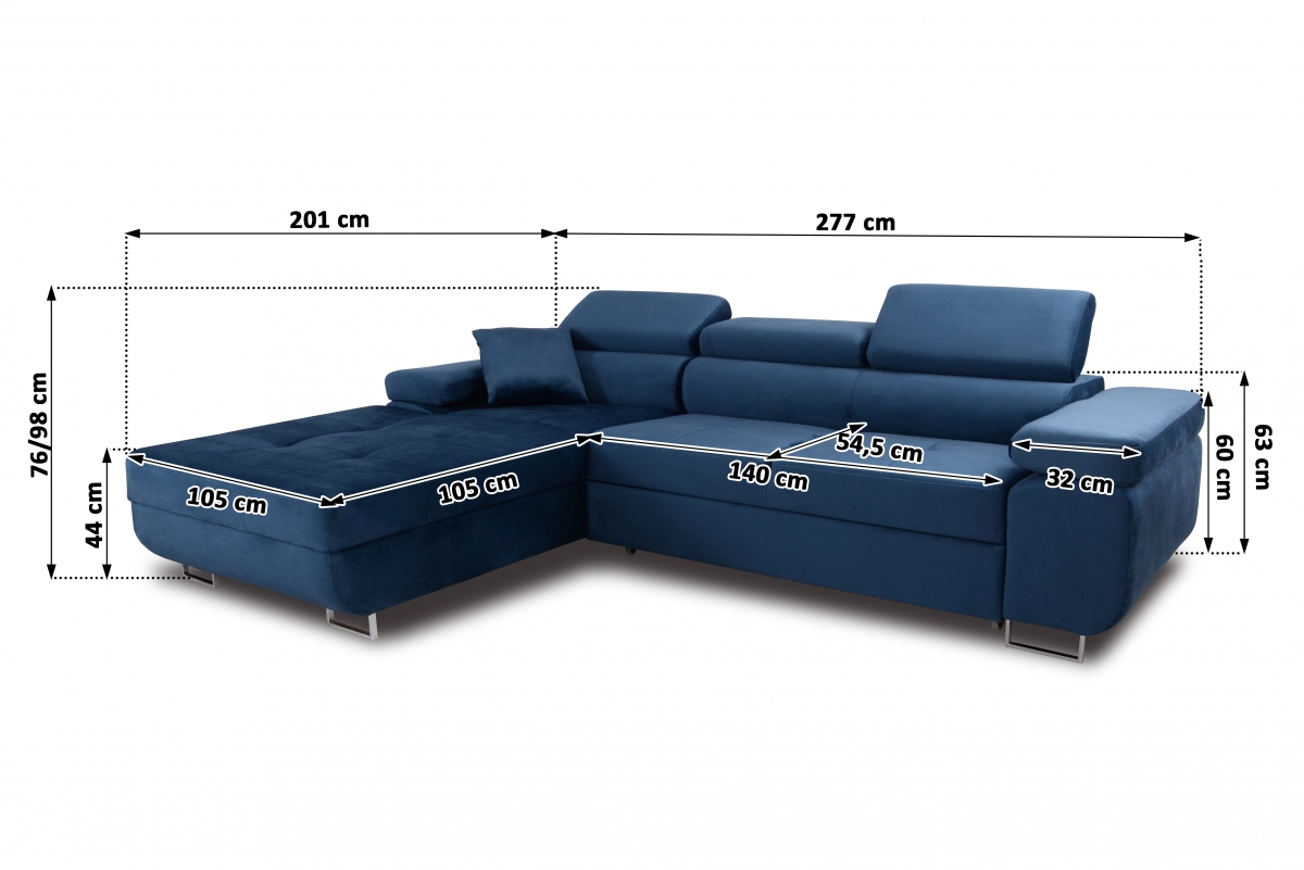 Moderná rohová sedacia súprava Annabelle L II - chrómové nožičky Moderná rohová sedacia súprava Annabelle II - Rozmery