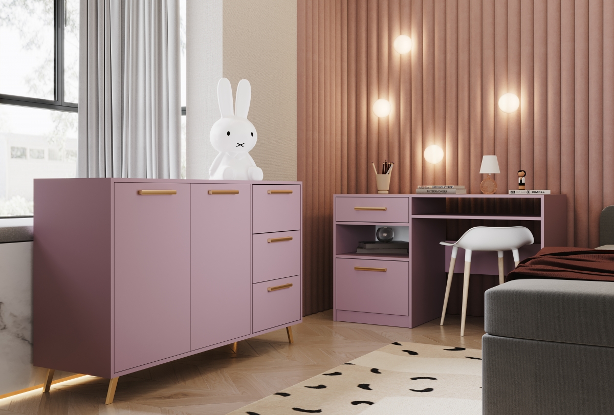 Komoda Bali 139 cm - švestka Komoda dvoudveřová se třemi  zásuvkami Bali 140 cm - švestka 