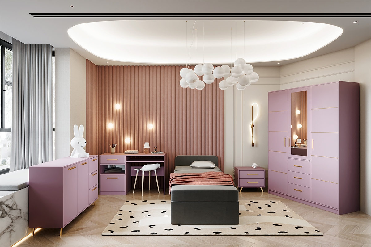 Komoda Bali 139 cm - švestka  Komoda dvoudveřová se třemi  zásuvkami Bali 140 cm - švestka 