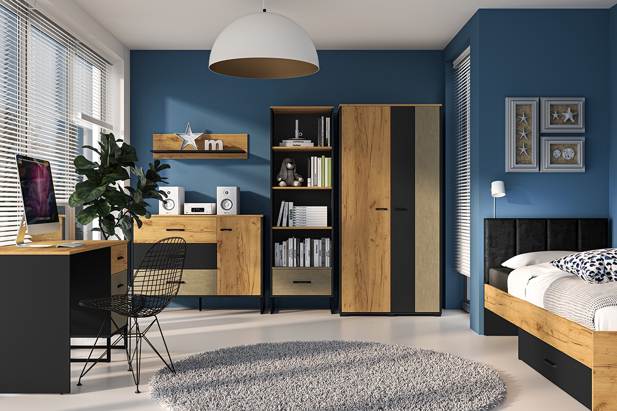 Psací stůl Kawana černá / dub craft / ocel premium  psací stůl mlodziezowe Colt 07 - Černý / craft Podstavec / ocel premium  - pokoj nastolatka