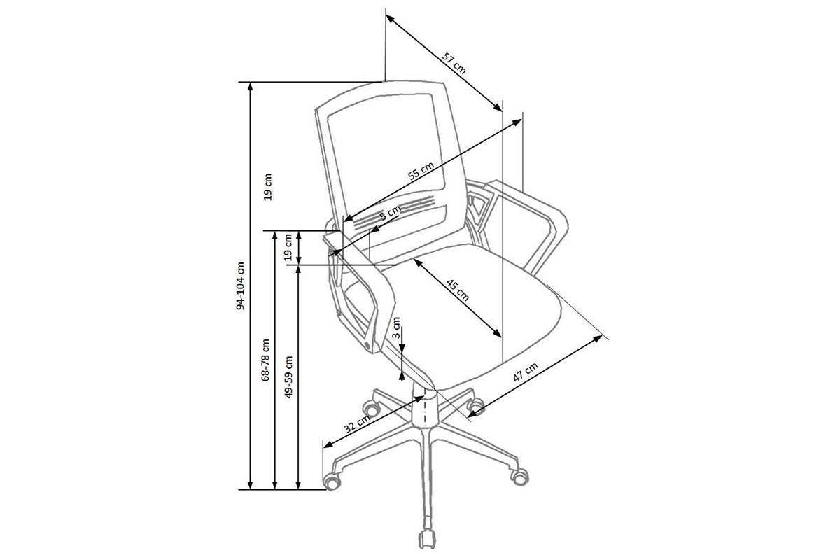 Kancelárske kreslo Rimos - čierne / sivé / biele Kancelárske kreslo Ascot - Čierny / Popolový / Biely - Rozmery