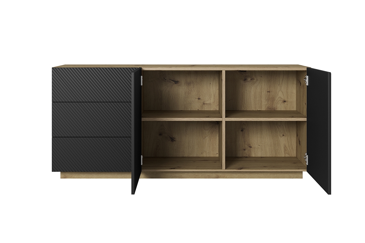 Komoda Asha 167 cm na sokli - artisan / čierny mat Komoda 167 cm Asha so zásuvkami - artisan /Čierny mat - vnútro