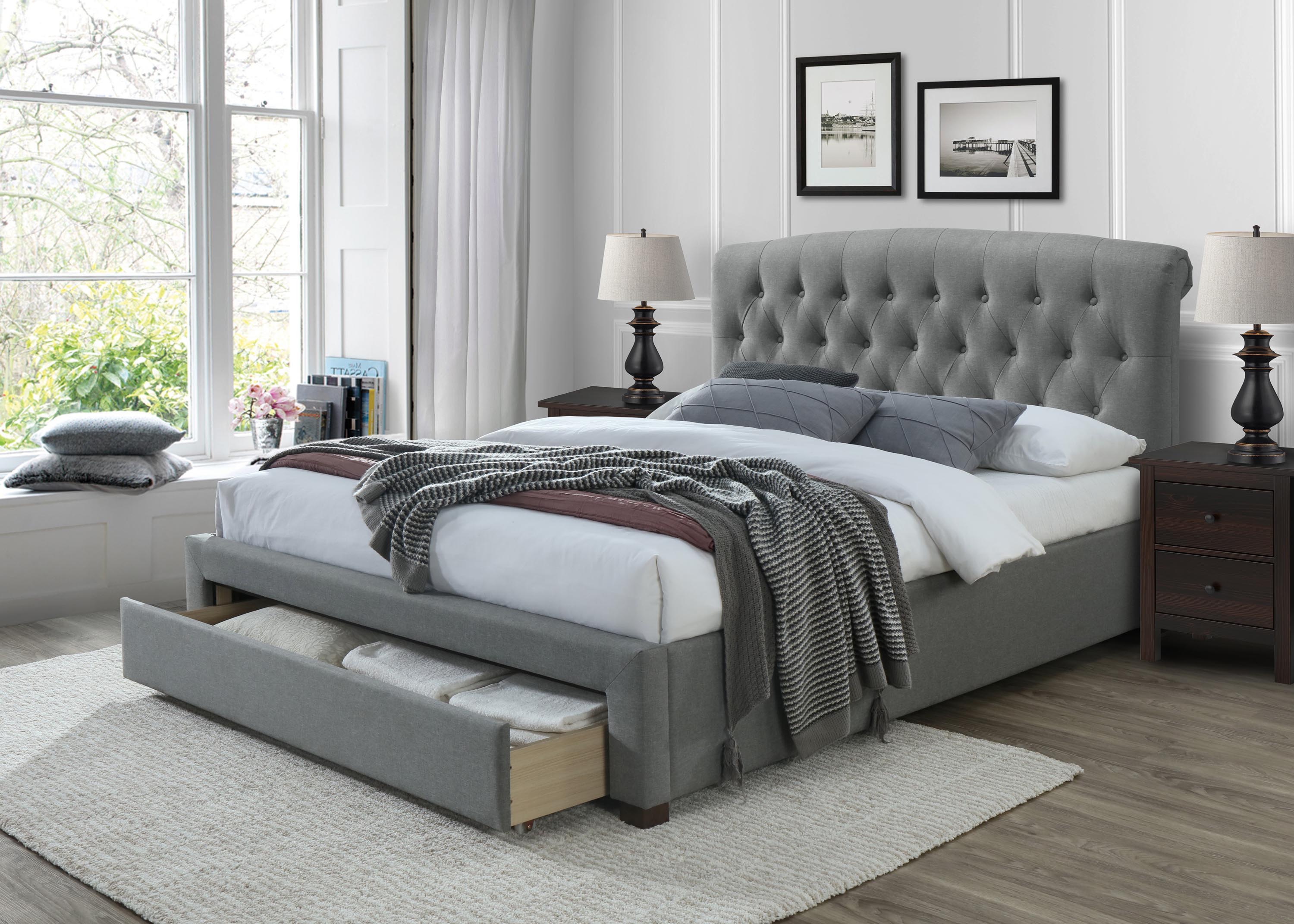 Čalúnená posteľ Avanti s úložným priestorom - 160x200 cm - sivá Čalúnená posteľ so zásuvkami Avanti 160x200 - popol