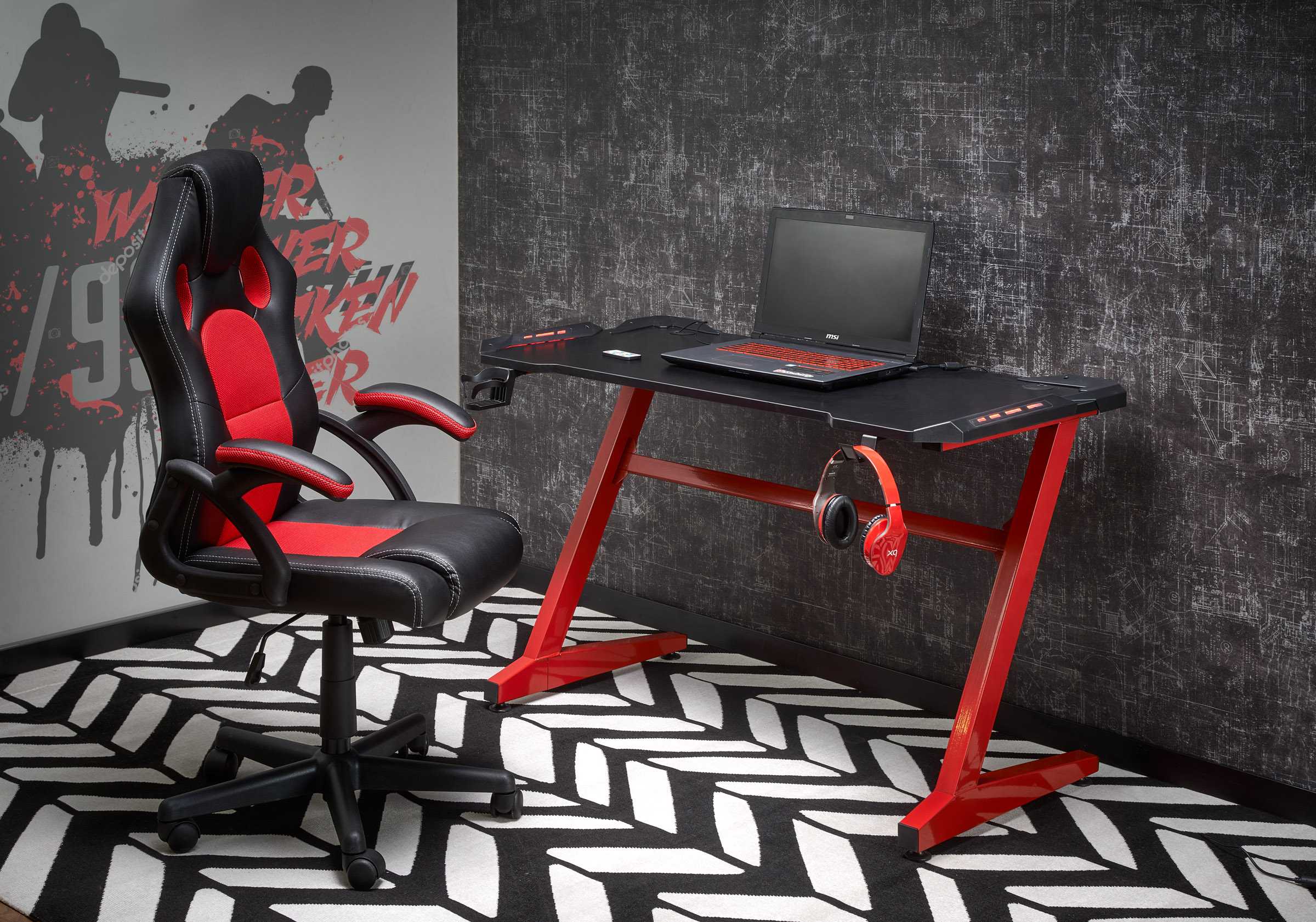 B49 íróasztal - fekete / piros b49 Psací stůl Fekete / Červený