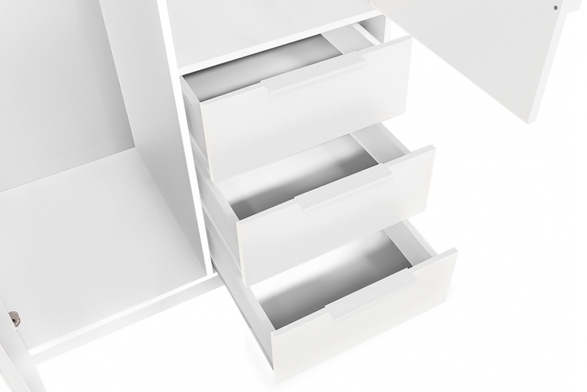 Šatníková skriňa Bali 100 cm s lamelami a zrkadlom - biela Skriňa Bali D2  Biela - zásuvky