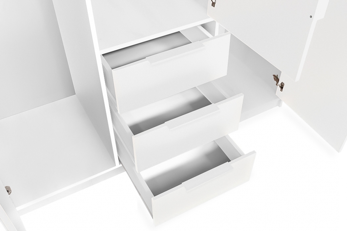 Šatníková skriňa Bali 149 cm s lamelami a zrkadlom - biela Skriňa trojdverová z lamelami i zrkadlom Bali Lux D3 147 cm - Biela - zásuvky 