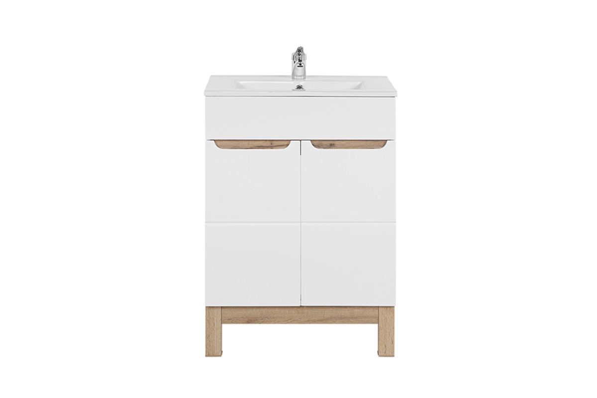 Skříňka pod umyvadlo Bali White 820 60 cm - dub wotan / bílý lesk Skříňka dvoudveřová pod umywalke Bali 60 cm - Dub wotan/Bílý lesk 