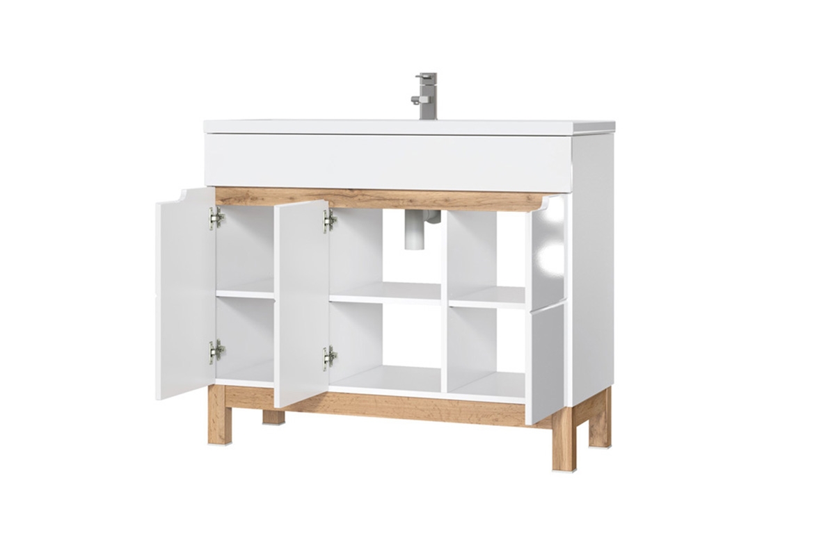 Skrinka drezová skrinka Bali White New 825 - Dub wotan / biely lesk Skrinka pod umywalke Bali White 100 cm - Dub wotan/biely lesk 