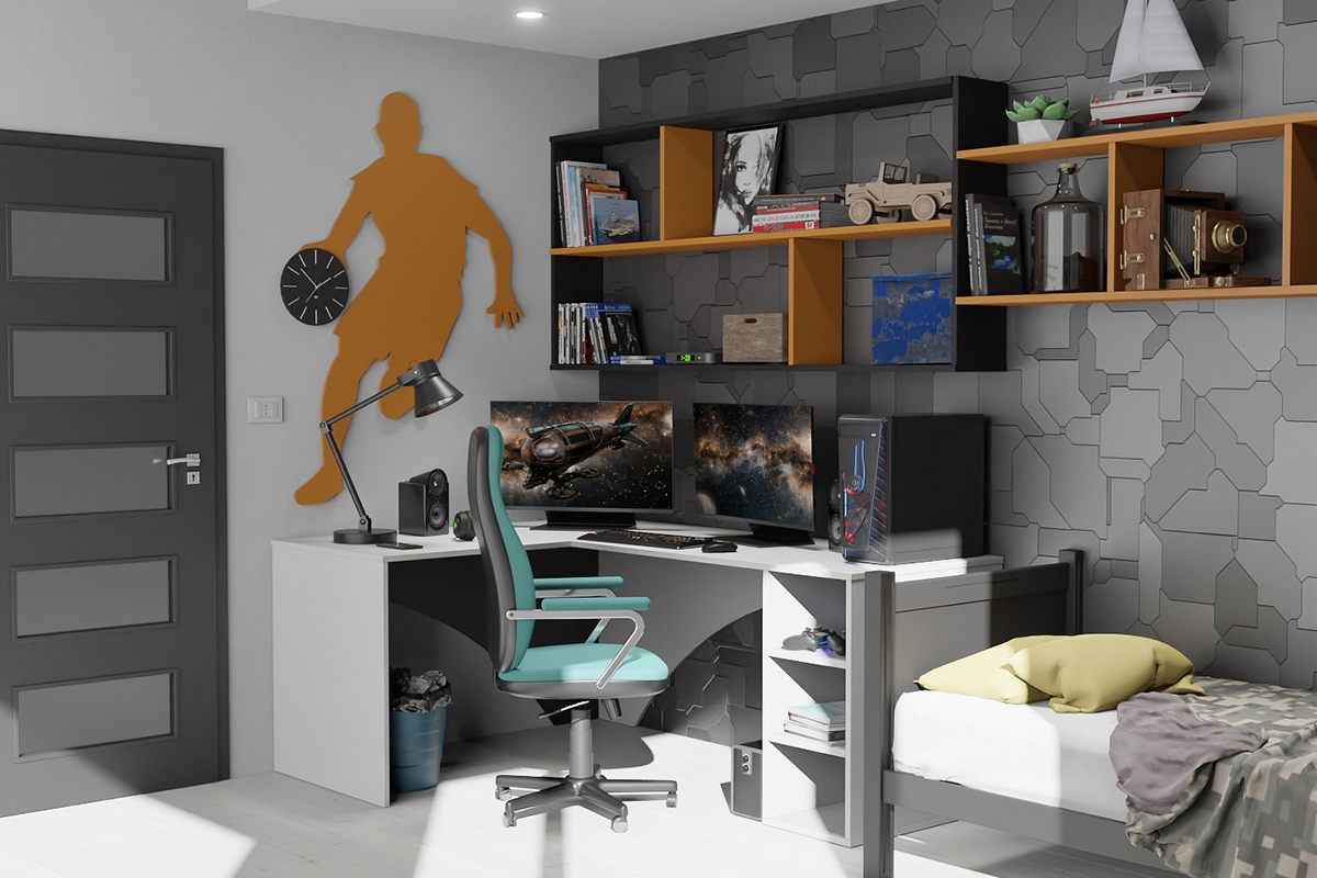 Rohový PC stôl Kerbi 135 cm ľavá - biela Písací stôl gamingowe narozne lewe Kerbi 135 cm - Biely 