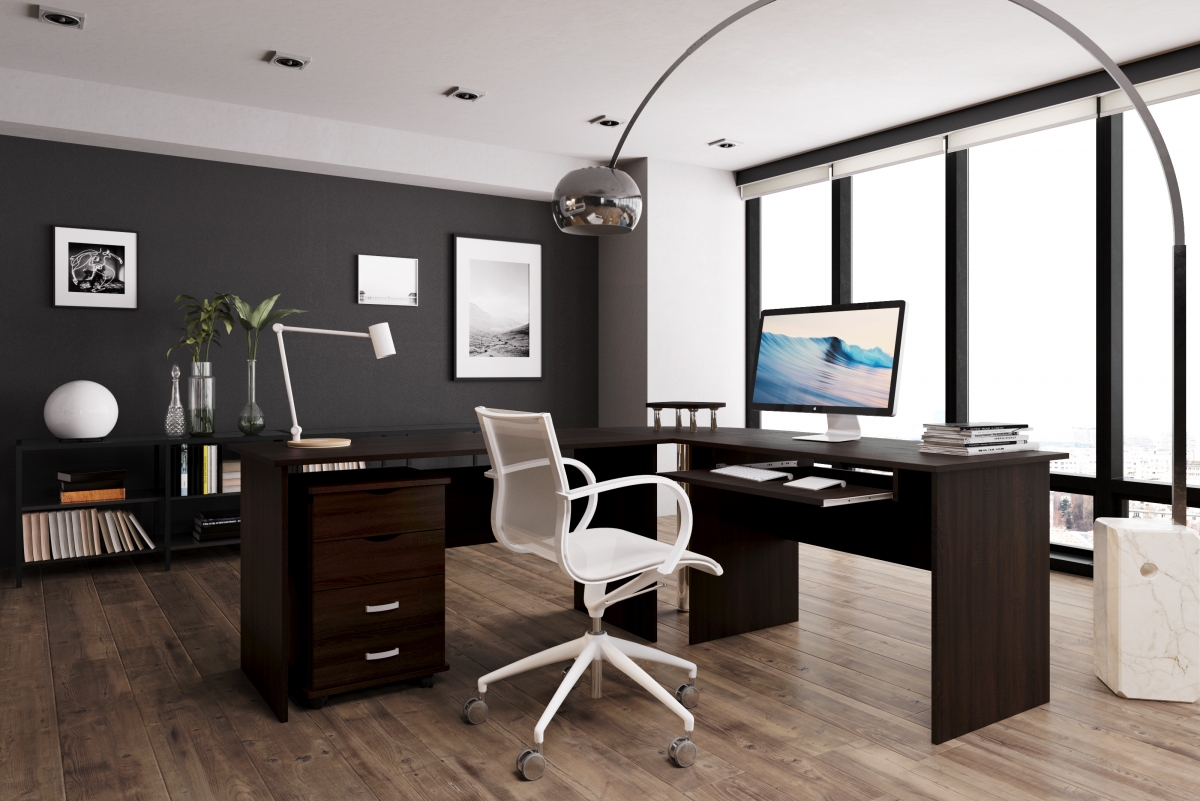 Rohový písací stôl BK53N - Čokoládová borovica Písací stôl do kancelárie