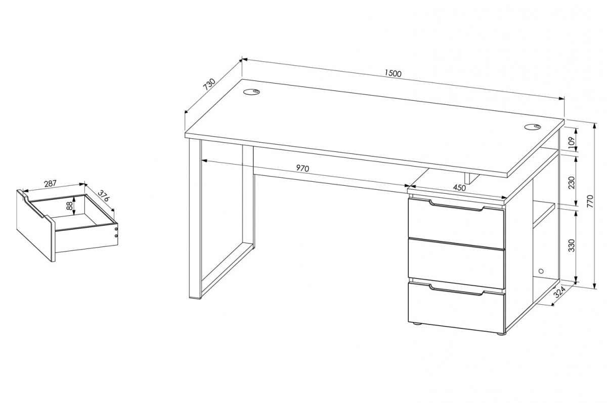 Psací stůl Brego 150 cm se zásuvkami - dub artisan / grafitová psací stůl Brego se zásuvkami 150 cm - DUB ARTISAN/grafit