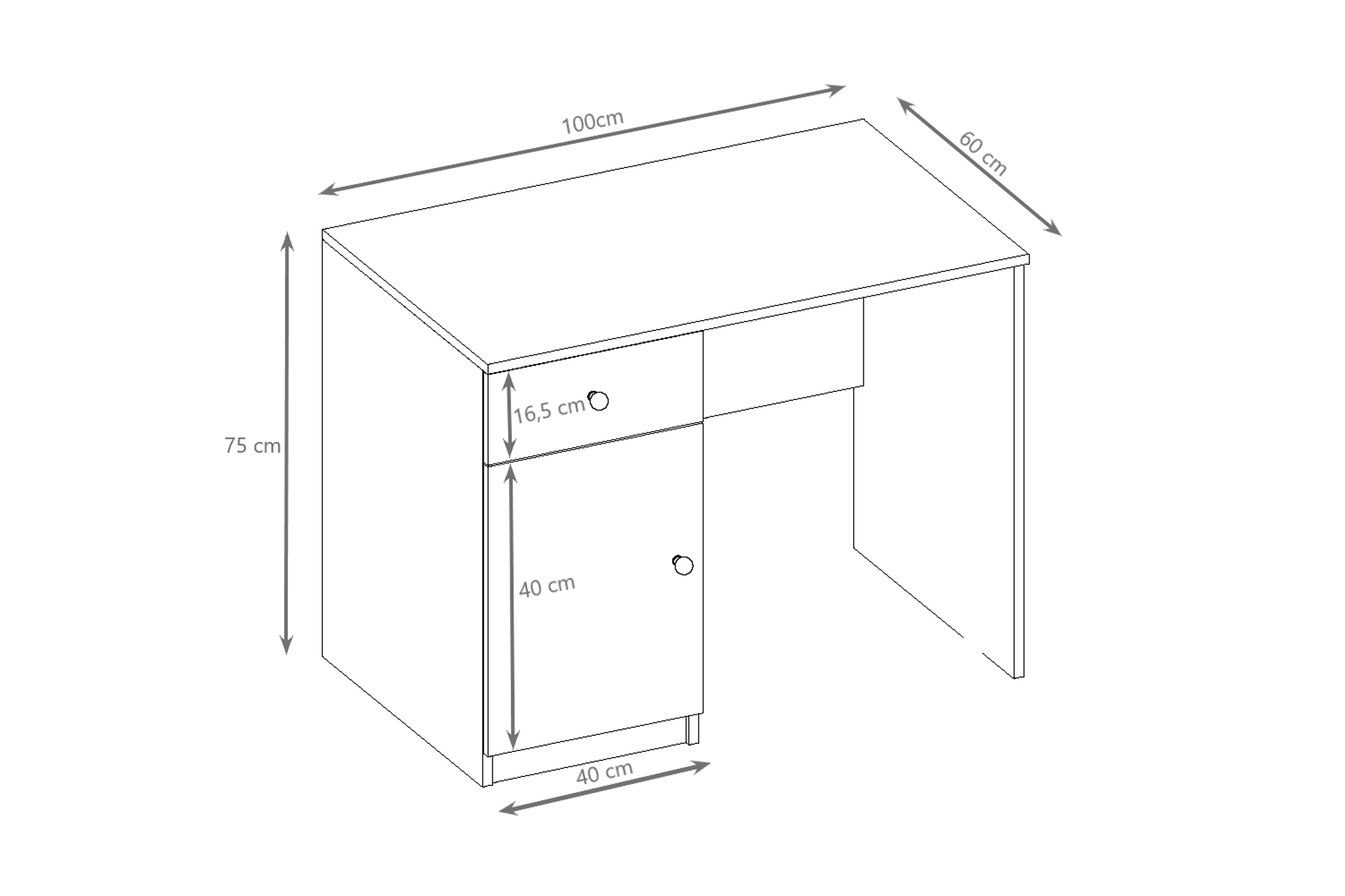 Detský písací stôl Bonzo 100 cm so zásuvkou - biela Písací stôl dzieciece Bonzo 100 cm z szuflada - Biely