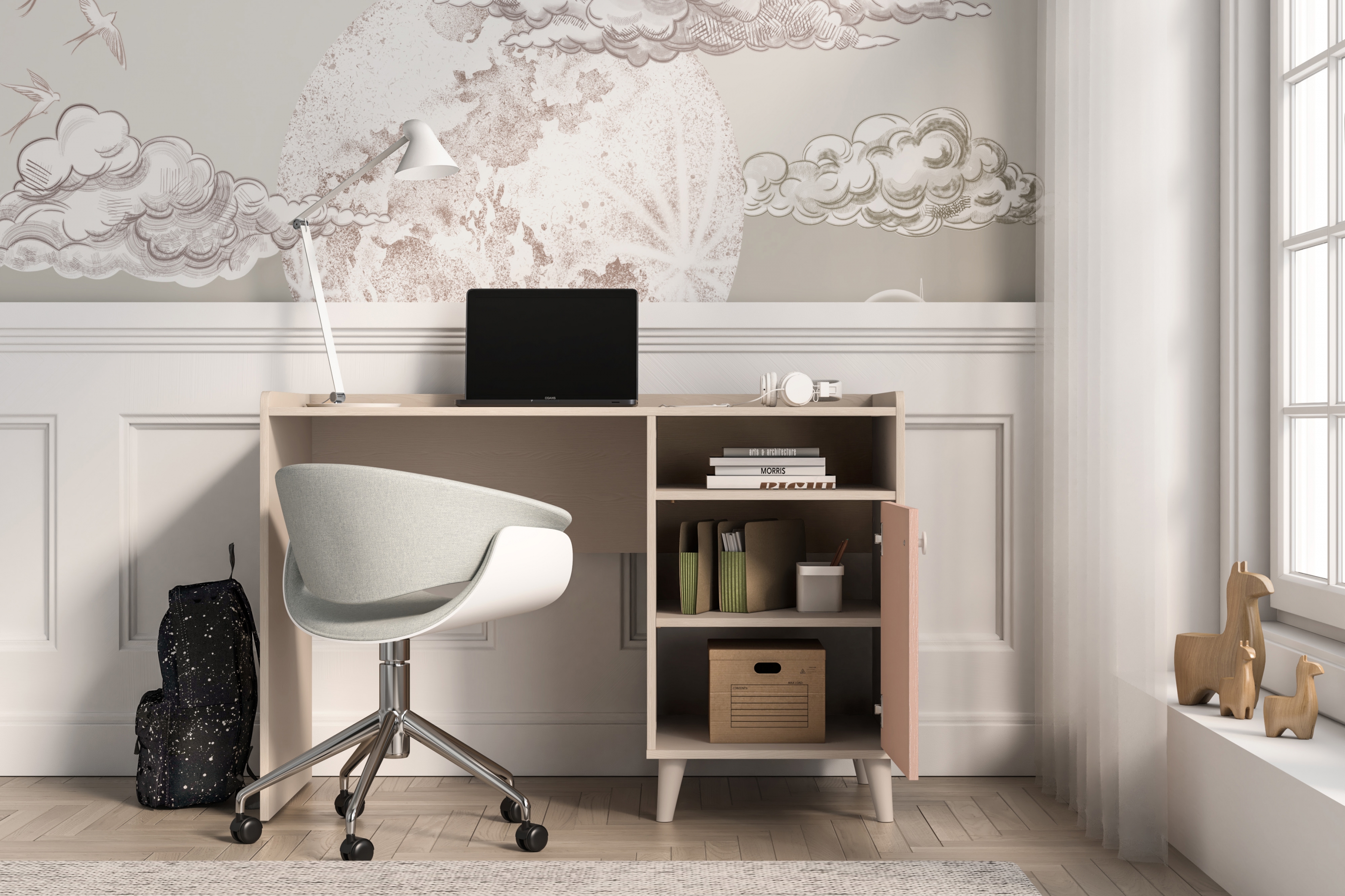 Dětský psací stůl Marla 120 cm - pouštní písek / růžová psací stůl Marla 120 cm - piasek pustyni / millenial pink