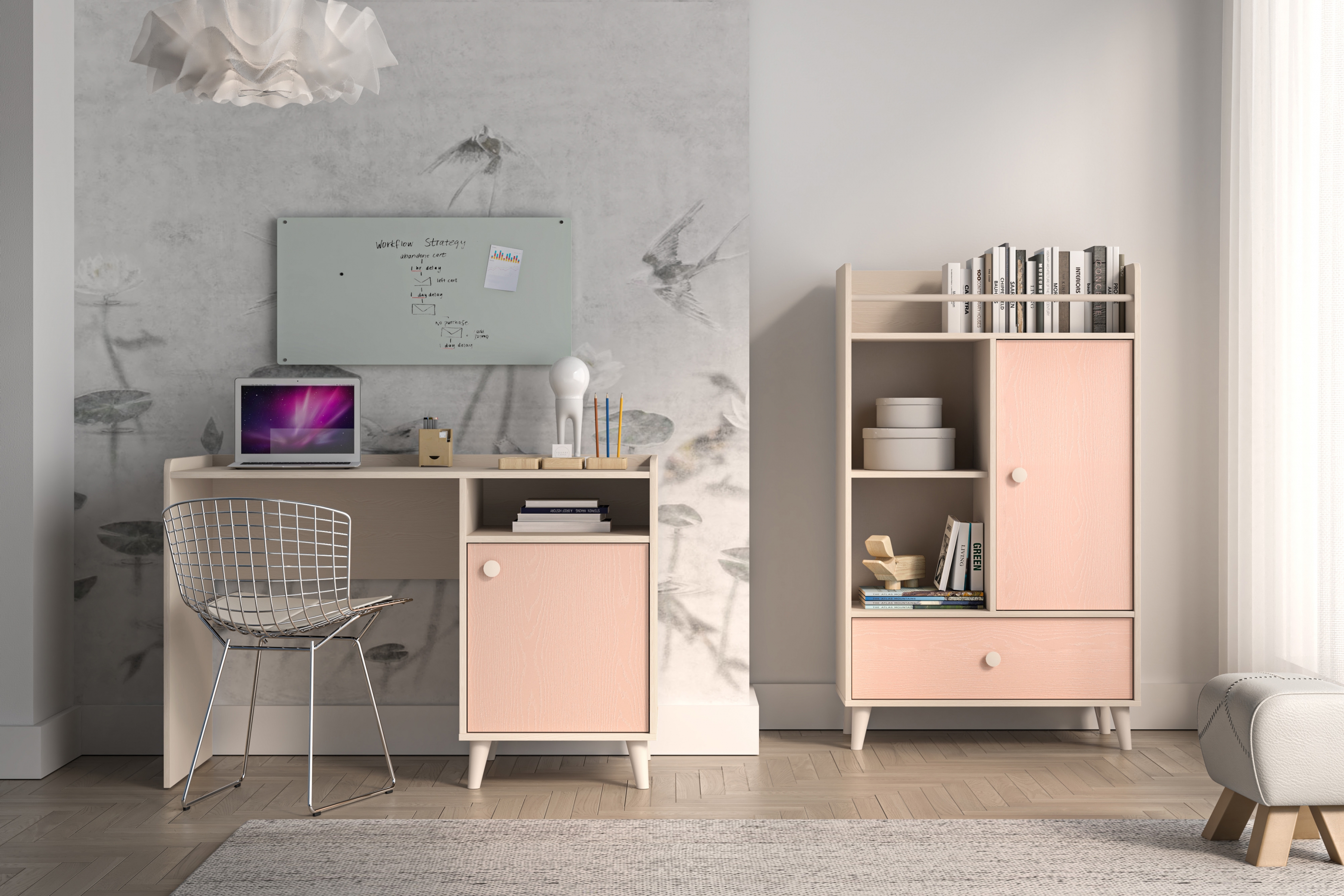 Dětský psací stůl Marla 120 cm - pouštní písek / růžová psací stůl Marla 120 cm - piasek pustyni / millenial pink